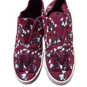 Disney Mickey Mouse Sneakers Womens 9 Burgundy Good Varsity Patch Canvas Slip On